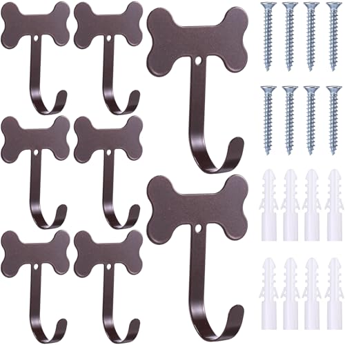 Image of Hotop 8 Pieces Dog Bone Shaped Wall Hook Stainless Steel Leash Mounted Hanger Hooks with Nail for Coat, Key, Entryway, Hallway, Kitchen, Office Decoration(Bronze)