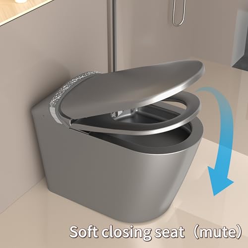 Inodoro inteligente gris con bidé integrado y asiento calefactado | Entrada de 30,5 cm, agua tibia, secador de aire caliente, descarga por sensor de pie, pantalla LED, luz nocturna estrellada, diseño monobloque miniatura 5