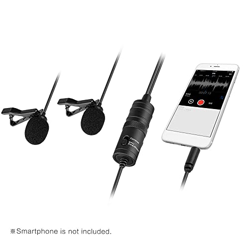 Yuventoo Microfone de lapela omnidirecional duplo lapela com clipe microfone condensador para câmera