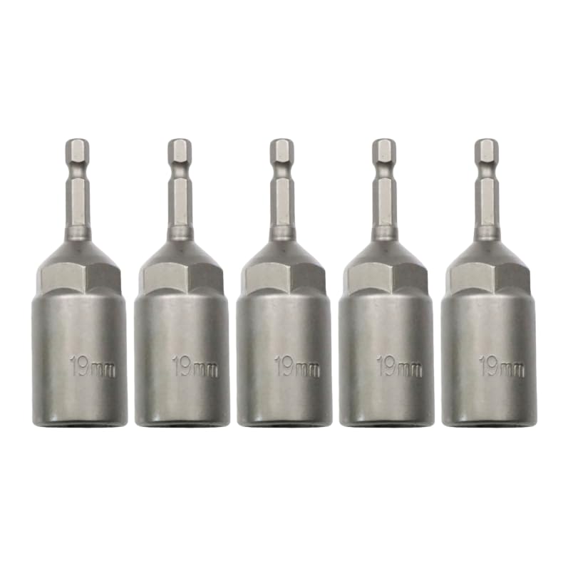 6-19mm Quick-Change 1/4 inch Hex Shank Metric Deep Socket Screwdriver Impact Nut Setter Extractor Remover Driver Drill Bit, 80mm Length, for Electric Manual Impact Screwdriver (5, 19mm)