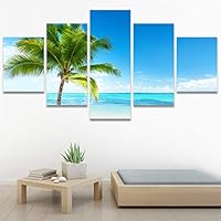 SIGNWIN 5 Panel Canvas Wall Art Modern Art Beach Coastal Multicolor Photography Relax/Calm Tropical for Home Decorations Ready to Hang - 60