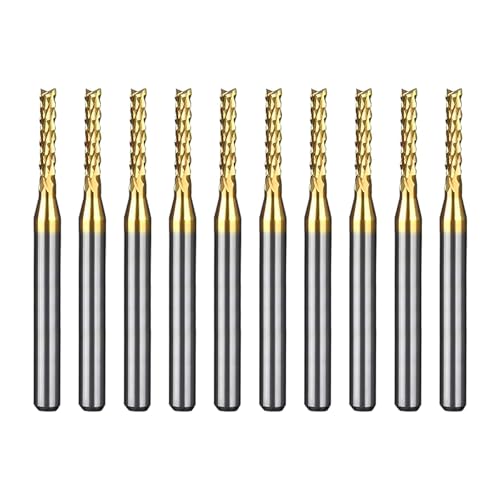 Image of Tools 10Pcs 2.0mm TiN Coating Solid Carbide End Mill Engraving Milling Cutter CNC Router Bits for PCB Machine, 1 /8 inch Shank 1BOX