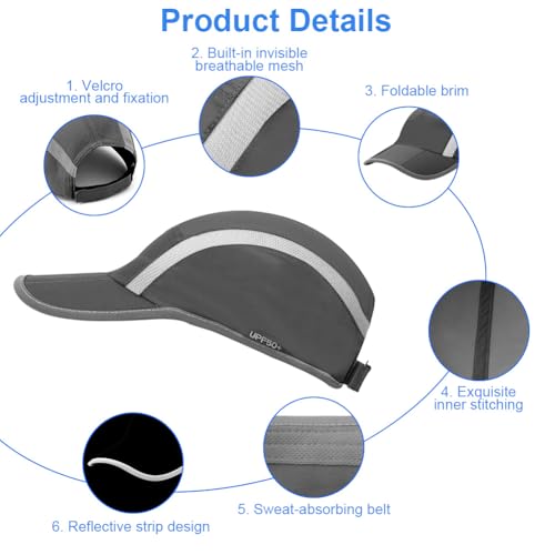 Folding Baseball Cap UPF50+ Collapsible Running Man Hat, Waterproof Sun Protection Cap Quick Dry Sport Cap Adjustable Breathable Sun Hat Visor - Image 4