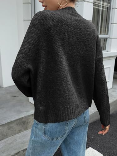 Saodimallsu Womens Cable Knit Cardigan Button Down Crew Neck Long Sleeve Loose Fall Trendy Sweater Coats