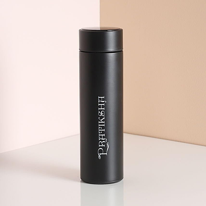 Image of fnp Personalised LED Temperature Display Bottle | Custom Name Water Bottle | Stylish Gift for Work, Travel, Daily Use & Fitness (Black)