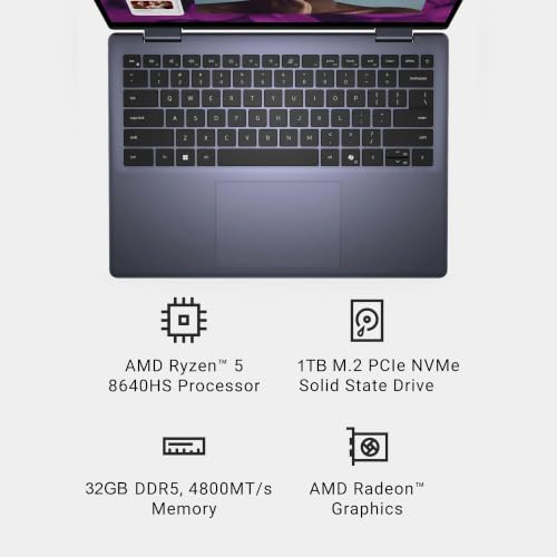 Image of Dell Inspiron 14 7445 7440 2-in-1 Laptop, 14 inch FHD+ Touchscreen, AMD Ryzen 5 8640HS, 32GB DDR5 RAM, 1TB SSD, AI Copilot for Creators, Designers & Students, Backlit Keyboard, Windows 11 Pro