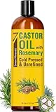Seven Minerals Cold Pressed Castor Oil with Rosemary - 16 fl oz Bottle - Unrefined & Hexane Free - Hair Growth, Thicker Eyelashes & Eyebrows, Dry Skin Care, Joint and Muscle Pain (Pack of 1)