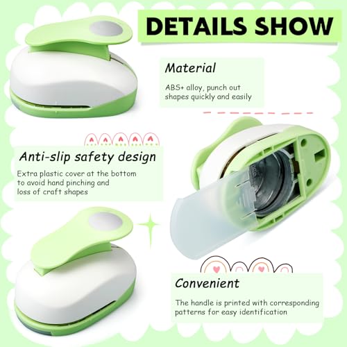 Image of CHENGU 6 Pcs Circle Punch Set 3in /2in /1.5in /1in /0.6in /0.3in Scrapbook Hole Punchers Crafting with 10 Sticker Paper Round Cutter Scrapbook for Office Supplies DIY Albums Photos(Green)