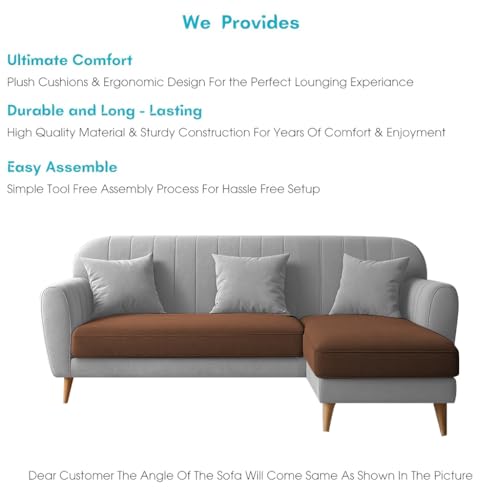 Image of Atticus RHS 4 Seater L Shape Sofa Set for Living Room (Brown Grey Fabric) Premium Fabric Sofa Set