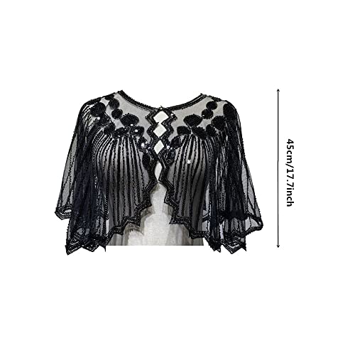 Lady's 1920s Shawl, Bridal Shawl Cover Up Evening Cape Sequin Deco Flapper Gatsby Themed And Wedding Party Shawl2