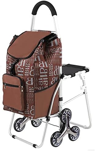 Folding Shopping Trolley with seat-6-wheel，for Pulling up Stairs,Foldable Compact Grocery Stair Climbing Cart，Push/Pull for Disabled Shopping Trolley Bag (Color : A)