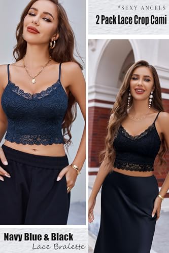 Image of Avidlove Lace Bralette for Women Spaghetti Strap Tank Top V Neck Slim Basic Camisoles,Pack of 2