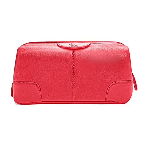 Image of Kara Multipurpose Red Obama Portable Toiletry Kit - Genuine Leather Unisex Pouch for Travelling | Cosmetic Organizer | Shaving Kit | Makeup Kit | Travel Pouch for Men & Women