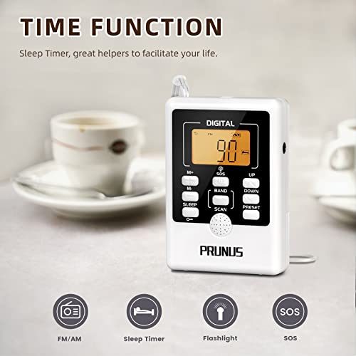 Personal Walkman Radio Am Fm With Headphone, Pocket Mini Radio Battery Operated Radio With Digital Tuning Lcd Display, Flashlight,Sos Alarm, Sleep Timer, For Walking And Jogging, By Prunus #TOP1