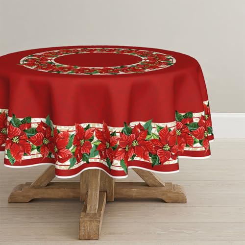 Horaldaily Christmas Tablecloth 90 x 90 Inch Round Poinsettia Red