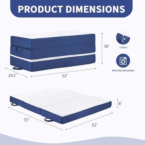 Image of Foldable Mattress Full Size, 6 inch Trifold Mattress Futon Murphy Bed,White