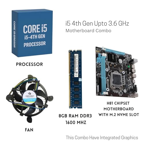 Image of H81 Motherboard with i5 4th Gen 4570 /4590 /4460 /4440 + 8GB DDR3 1600MHz RAM + CPU Fan - Pre-Assembled & Pre-Tested Desktop Combo Ideal for Student PCs, Professional and Home Media, with 1 Year Warranty