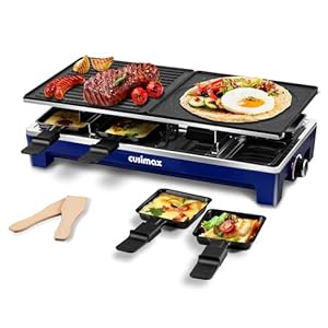 Raclette Table Grill, CUSIMAX Indoor Grill, 1500W Raclette Grill, Korean BBQ Grill with 2 Reversible 2 in 1 Non-stick Grill & Griddle Plates, Cheese Raclette with 8 Paddles & Shovels, Blue New Model