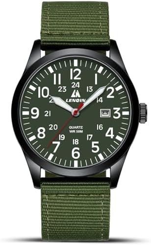 Herren Uhr Militär-Herrenarmbanduhr 3ATM Wasserdichte Analoge Quarz Uhr | Uhren für Männer mit 12/24-Stunden-Anzeige, Datum und Nylonband, Taktische Sportuhr