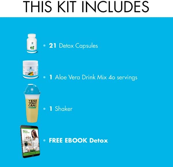 Detox Kit Bundle - Capsules, Aloe Vera Drink Mix, Water Bottle, Body Cleanse Kit