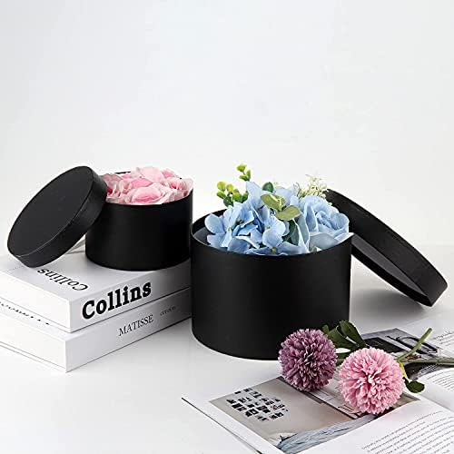 Gift Box with Lid Round Paper Gifts Jewelry Boxes Florist Hat Boxes Small Storage Box, Set of 4 Assorted Sizes Decorative Box for Gifts, Cake, Flowers, Crafting - Black