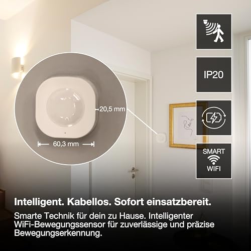 LEDVANCE SMART WIFI intelligenter Bewegungsmelder f&uuml;r Smart Home im Innen- und Au&szlig;enbereich, ohne Kabel, wei&szlig;, Steuerung via App, integrierter wiederaufladbarer Akku und einfaches Aufladen &uuml;ber USB-C