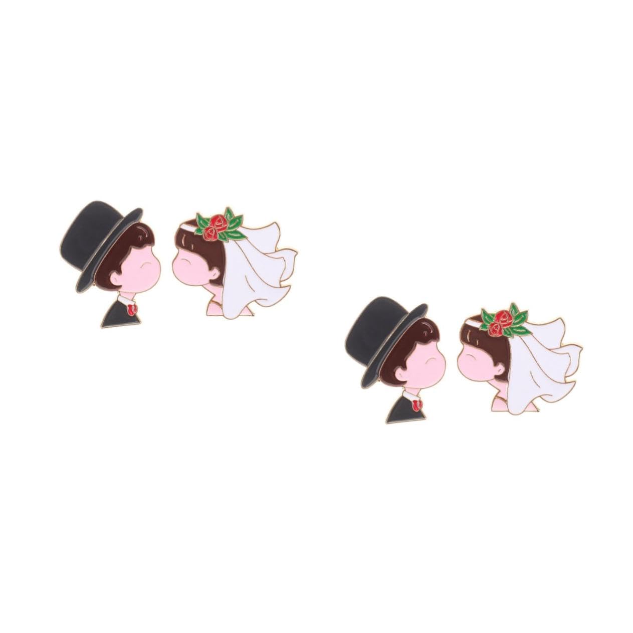 Jewellery 2Sets süße Cartoon Paare Brosche Pin Set Hochzeit Boutonniere Bag Hut Broschen Reversnadeln für Braut und Bräutigam 2pcs*2 Jewellery