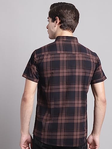 Image of Majestic Man Men Cotton Checkered Half Sleeve Slim Fit Casual Shirt