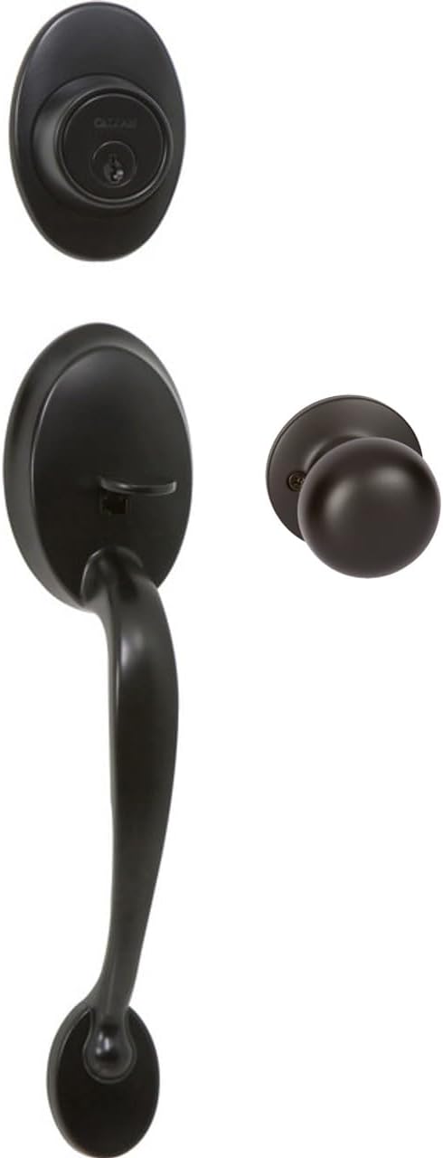 Callan by Delaney Hardware Colton Exterior Single Cylinder Front Door Handleset with Saxon Knob Interior, Fits Doors 1-3/8 to 1-3/4 inch Thick, Edged Bronze