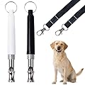 INSPUTOL Pack of 2 Adjustable Dog Training Whistles with Lanyard, High Frequency Silent Whistles for Recall and Bark Control(White+Black)