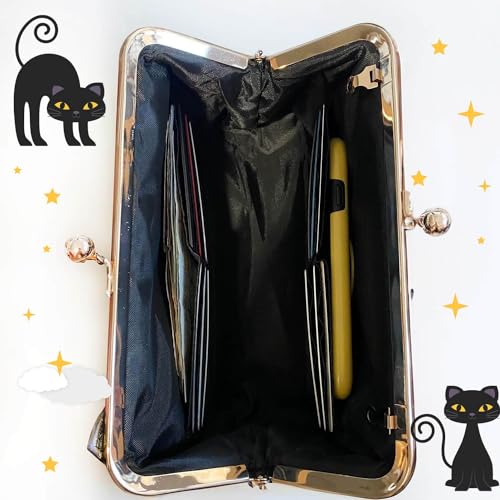 BelugaDesign Moon Cat Wallet | Crescent Ears Women Handbag Shoulder Bag | Cardcaptor Anime Faux Leather Bag | Cute Kawaii Black Crossbody Purse with Removable Strap | 12 Card Inserts 4 Pockets Clutch4