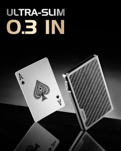LORZOR Carbon Fiber Wallet for Men, 0.3IN Ultra-slim Minimalist Card Holder with Money Clip, Trigger Button for Quick Card Access, Ultra-light Aerospace Aluminum, RFID-Blocking, Gift Box2
