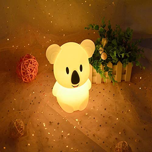 Image of Animal-Shaped Night Light, Rechargeable LED Soft Silicone (BPA Free) Bedside Lamp for Children /Adults, Adjustable Brightness and 9 Colors by Touch Control & Remote Control (Big Koala)