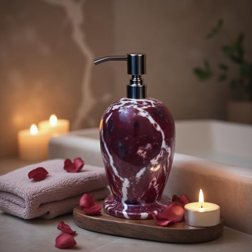 Marmor Krafts Natural Marble Hand wash Liquid Dispenser - Handmade 8” inches Refillable Bottle. Perfect for Soap, Lotion, or Sanitizer. Bringing a Touch of Luxury to Your Daily Routine (Red Zebra)