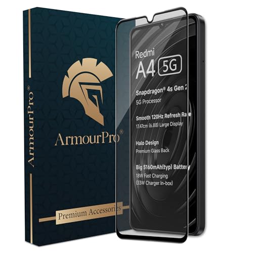 Image of ArmourPro Military Grade Matte Anti-Glare Tempered Glass Screen Protector for Redmi A4 5G, A5, 14C and Poco M7 (6.88 Inch) With Installation Kit | Edge to Edge Coverage | Black