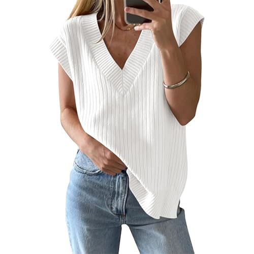 Chaleco de punto casual corte holgado blusa sin mangas cuello en V