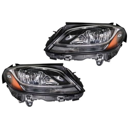 Image of TRQ 2 Piece Headlight Assembly Set Halogen Driver & Passenger Side Compatible with 2015-2020 Mercedes Benz C63 AMG 2015-2020 C300 Sedan 2015 C400
