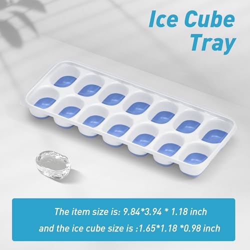 Image of ChefAide Ice Cube Tray with Lid, 4 Packs 56 Cubes Durable Stackable Ice Cube Trays for Freezer with Removable Lids, Easy-Release Plastic & Silicone Ice Tray for Cocktail, Coffee