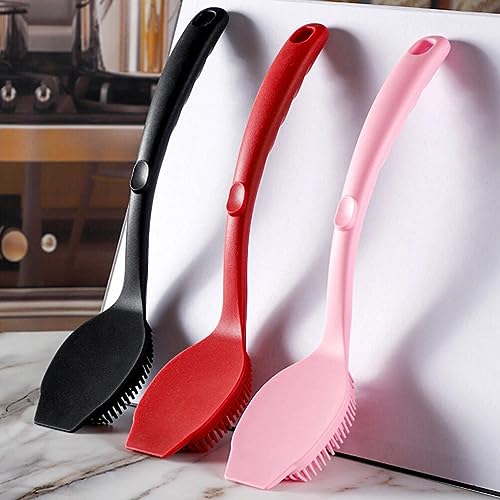 Image of OSALADI Dish Brush Silicone Pot Brush Scrub for Pans Pots Kitchen Sink Cleaning Long Handle Dish Cup Bottle Washing Scrubber Black