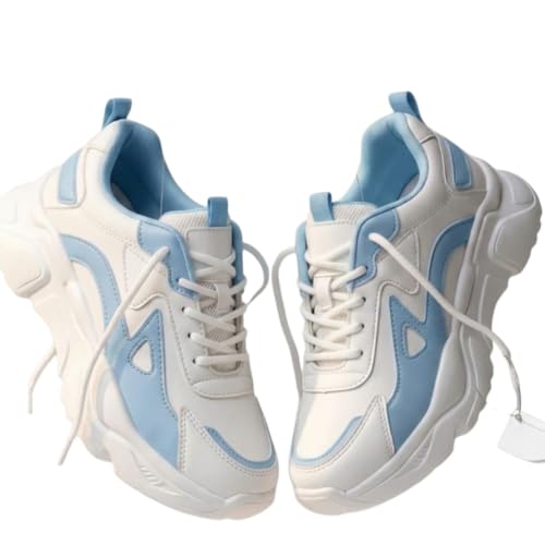 Image of Women's Chunky Lace-Up Sneakers, Colour Block Platform Casual Shoes