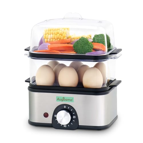 Augosma 2 Etagen elektrischer Dampfgarer zum Kochen, Multi-Gemüse-Dampfgarer mit BPA-freien stapelbaren Körben, schneller Eierkocher mit automatischer Abschaltung, ideal für Gemüse, Meeresfrüchte