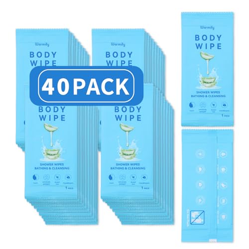 40 Pcs Body Wipes Individually Wrapped (9.29' x 8'), Large Shower Wipes for Adults Bathing No Rinse, Portable Personal Cleansing for Gym, Camping, Hiking, Backpacking,Bulk Homeless Supplies