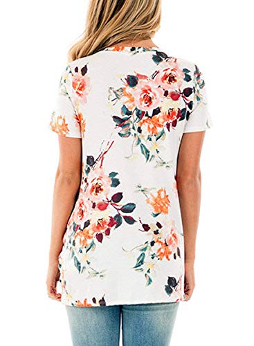 Juniors Short Sleeve Spring T Shirt Tops Floral Flower Tunic Soft Silky White Xl #TOP3