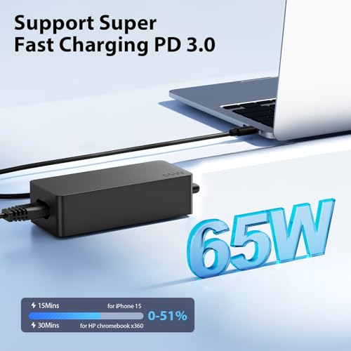 SUNYDEAL 65W HP Ladekabel Laptop USB C Ladegerät Netzteil für HP Dell Lenovo Thinkpad ASUS Acer Huawei Samsung Surface MacBook Type C Charger mit PD 3.0 QC Schnellladegerät