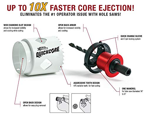Disston Quickcore 7 Pc Set - 1", 1-1/4", 1-1/2", 1-3/4", 2", And 2-1/2" Hole Saws, & Quick Change Arbor, Part E0100233 #TOP7