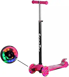 Patinete Infantil Unissex Dobrável e Ajustável 4 Rodas Com Luzes Em Led Até 70kg Cor Rosa
