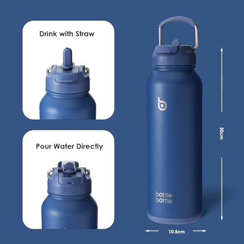 BOTTLE BOTTLE Insulated Water Bottle with Straw 1180ml(40oz) Sports Stainless Steel Water Bottles with Handle Lid Outdoors Drink Flask for Pills (blue) - Image 4