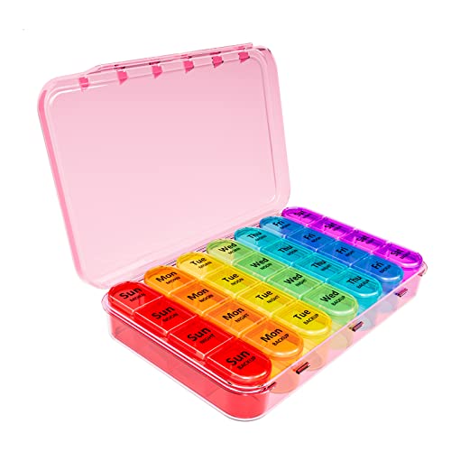 Image of Daviky Weekly Pill Organizer, 7 Day Pill Organizer 4 Times a Day, Daily Pill Box 7 Day, Large Travel Pill Box with Removable Pill Case to Hold Vitamin, Supplement and Medication (Pink)