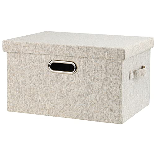 Graciadeco - Cestas de almacenamiento plegables de 15 pulgadas y 21 cuartos con tapas, 1 paquete de cajas de almacenamiento de tela plegable color beige con tapas, estilo moderno minimalista