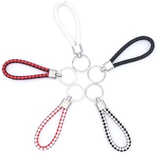 YMWALK 5Pcs Braided PU Leather Keychain,Weave Faux Leather Key Holder Handmade Car Keyring Strap Cord Keyring Unisex Metal Alloy Key chains Braided Rope Key Fob for Men Women